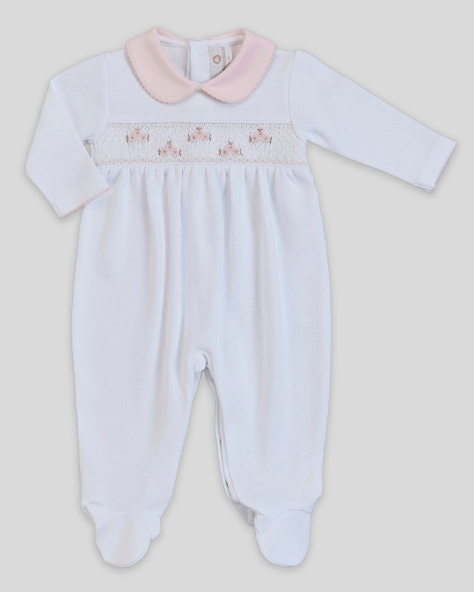 Miocotton Zuz Hand Smocked Footie - Special Knit White