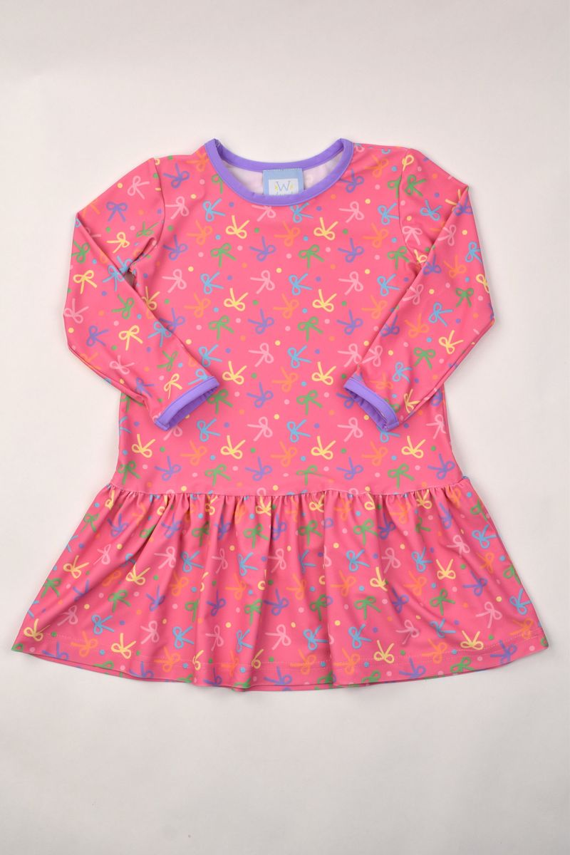 Funtasia Too Girls Bows Print Long Sleeve Dress