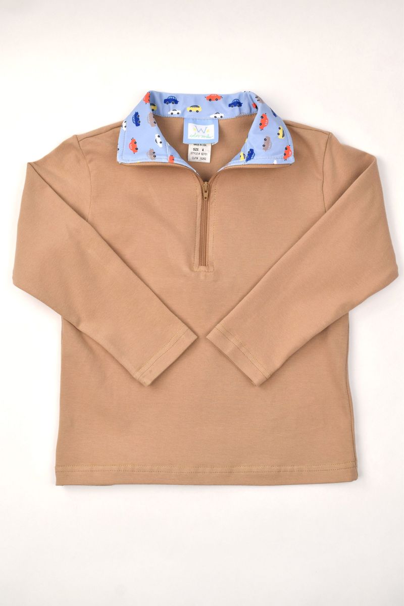 Funtasia Too Boys Cars Tan 1/2 Zip Polo