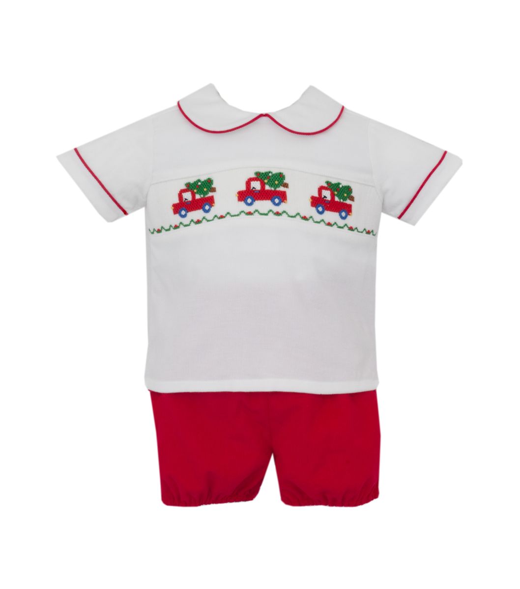 Anavini Boys Diaper Set Short Sleeve White Christmas - White Corduroy