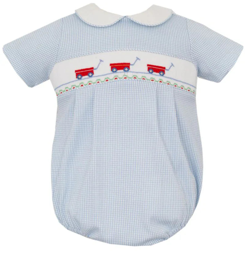Petit Bebe Blue / 3 Mo Petit Bebe Boys Wagons Knit Bubble