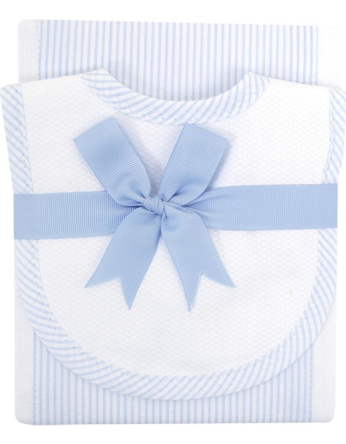 3 Martha's Blue Seersucker Stripe Burp & Drooler Set