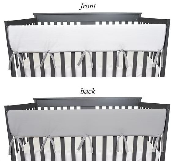 American Baby Long Crib Rail Cover Chenille Reversible White/Grey Trim