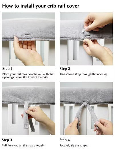 American Baby Side Crib Rail Cover 2 Pack Chenille Reversible White w/Pink Trim