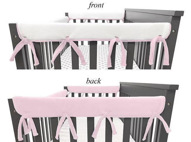 American Baby Side Crib Rail Cover 2 Pack Chenille Reversible White w/Pink Trim
