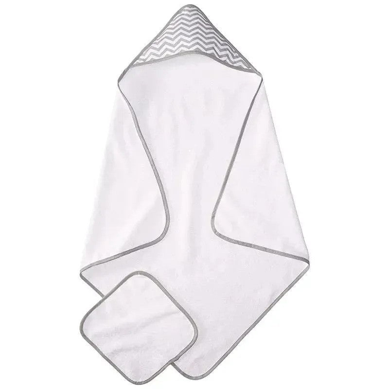American Baby Terry Hooded Towel & Washcloth Set Grey/White Zig Zag