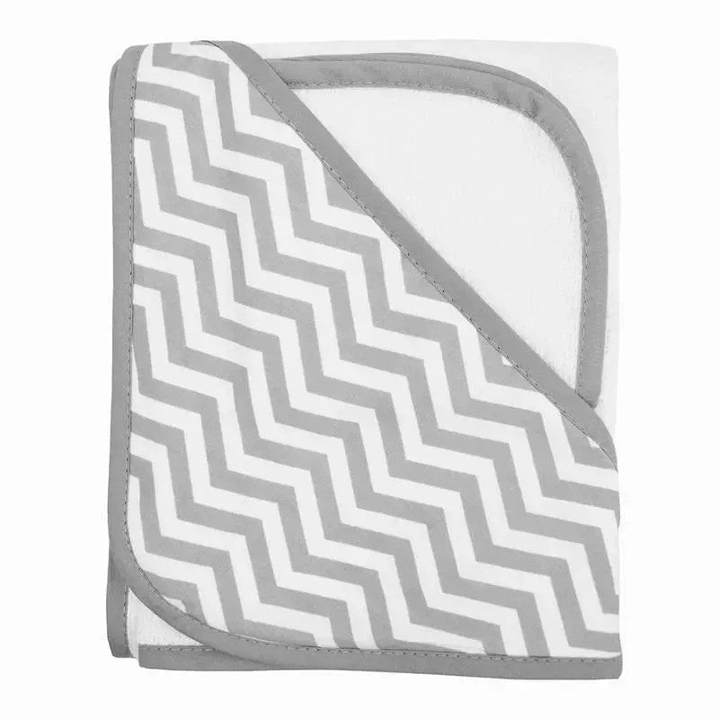 American Baby Terry Hooded Towel & Washcloth Set Grey/White Zig Zag