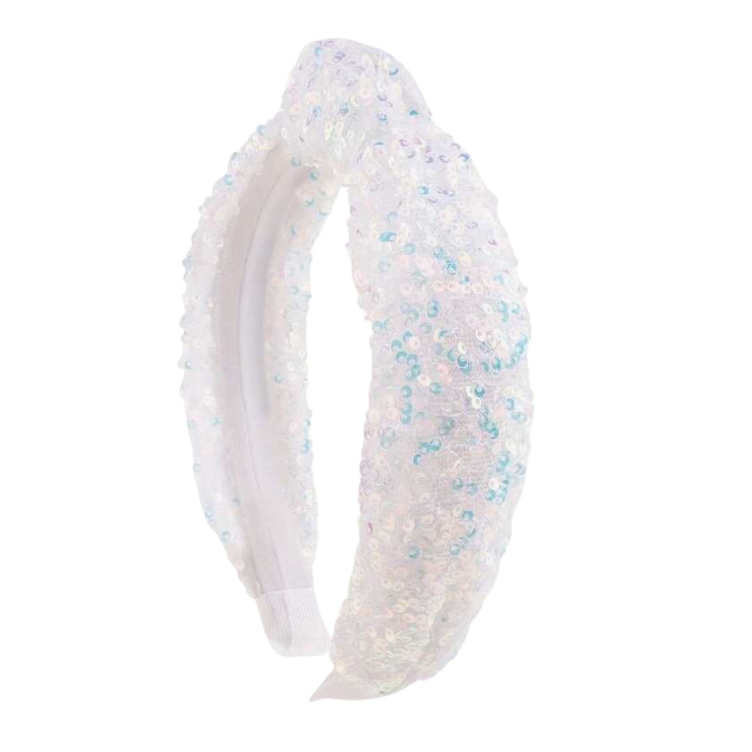 American Jewel Sequins Knot Headband - White