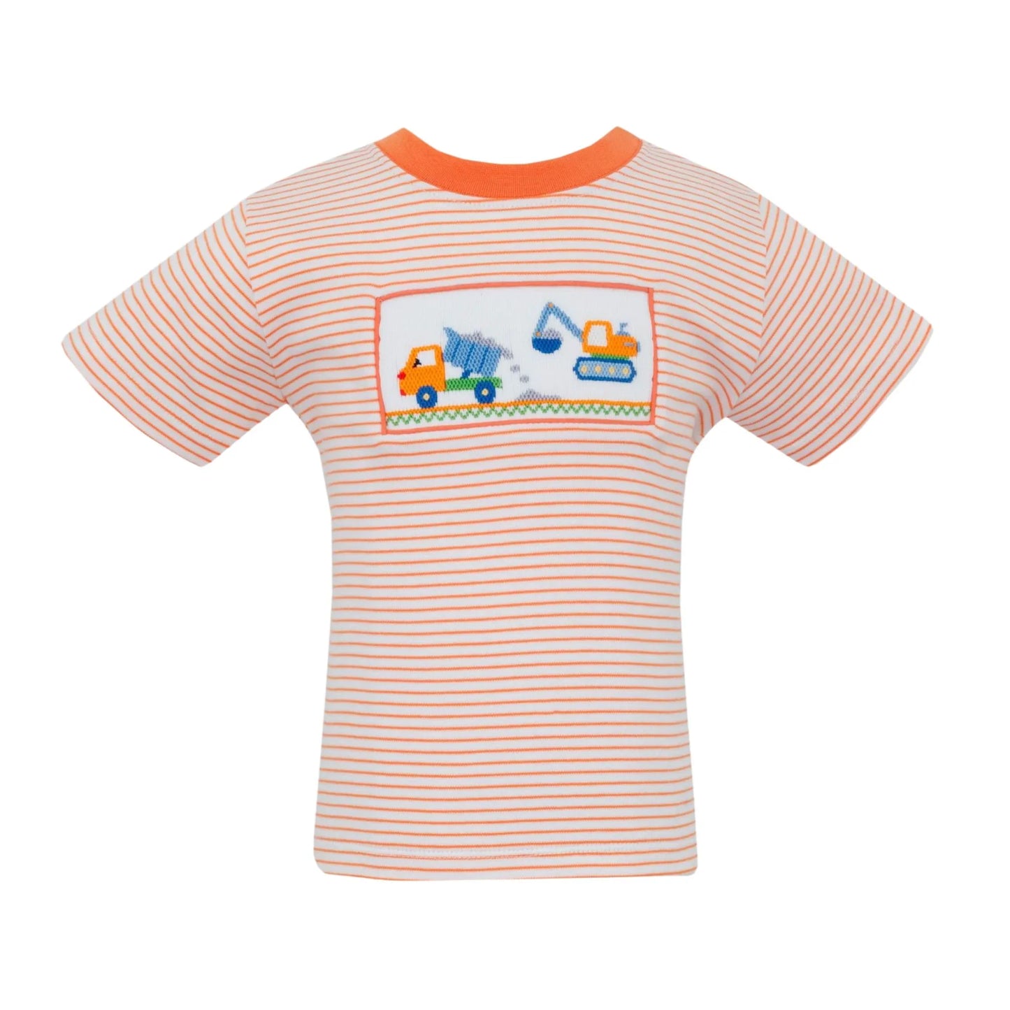Anavini Boys Shirts Orange Stripe / 12 Mo Anavini Boy's Construction Trucks T-Shirt – Orange Knit Stripe