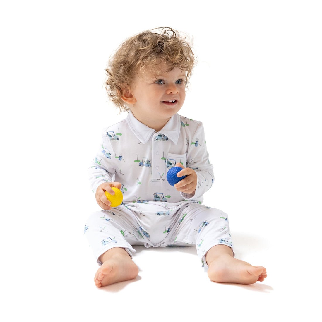 Angel Dear Angel Dear Baby Golf Carts Blue Polo Romper