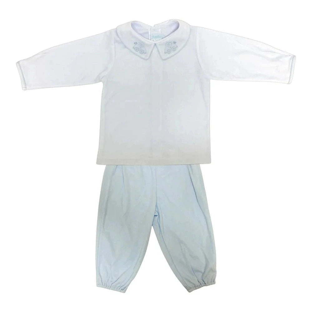 Auraluz Boys Apparel / Outfits / Toddler White/Blue / 12 Mo Auraluz Boys Wind Up Cars Knit Pant Set