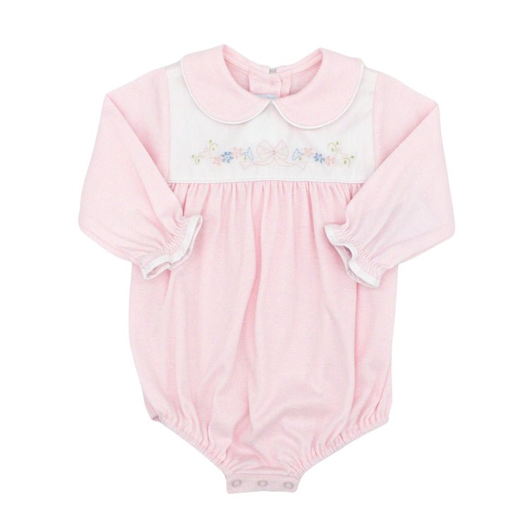 Auraluz Pink / 3 Mo Auraluz Girls Bow & Flowers Embroidered Knit Bubble