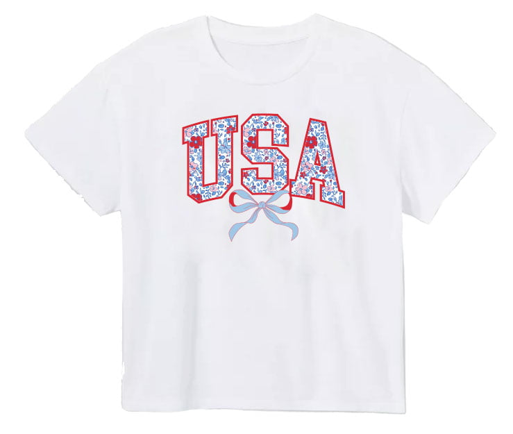 Azarhia LLC Girls Apparel / Shirts / Kids White / 3 Toddler Azarhia Girls American Floral USA Boxy T-Shirt