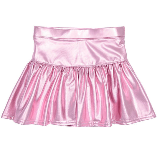 Azarhia LLC General Light Pink / 4 Azarhia Girls Light Pink Slick Metallic Gathered Skort