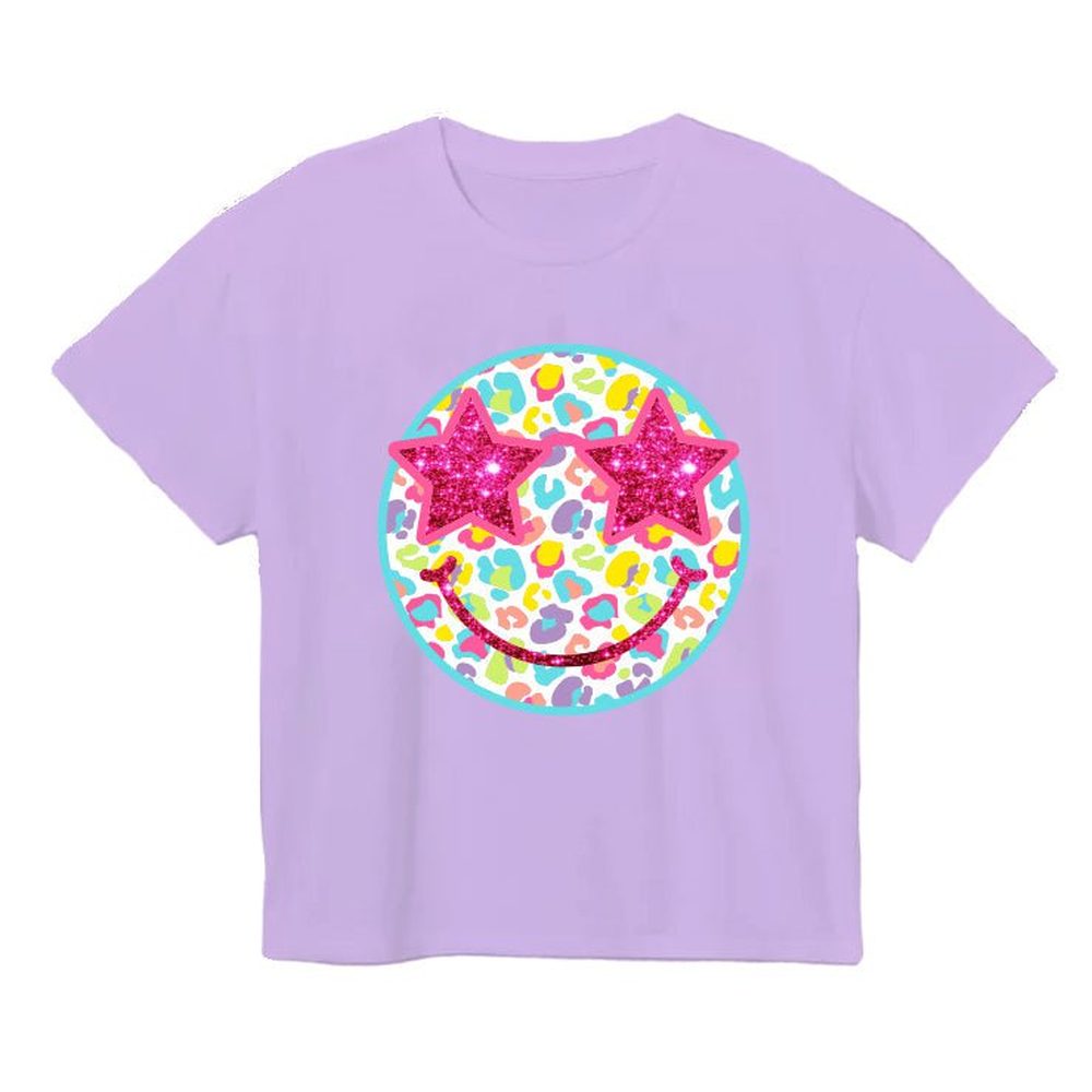 Azarhia LLC Girls Apparel / Shirts / Kids Lavender / 4 Toddler Azarhia Girls Neon Leopard Smiley Boxy T-Shirt