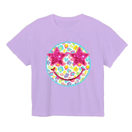 Azarhia LLC Girls Apparel / Shirts / Kids Lavender / 4 Toddler Azarhia Girls Neon Leopard Smiley Boxy T-Shirt
