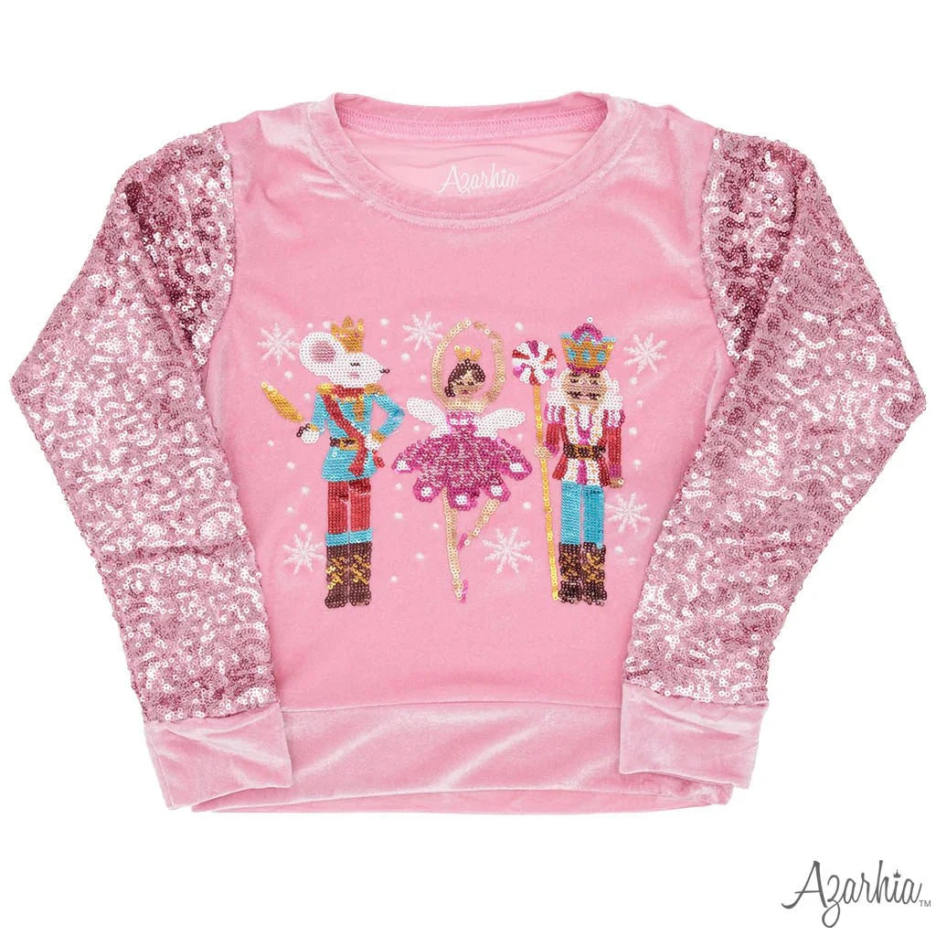 Girls Grinchy in Sequin on Pink Crew Sweatshirt by Azarhia