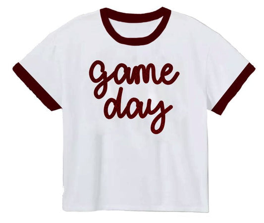 Azarhia Maroon Tinsel Game Day Ringer Boxy T-Shirt