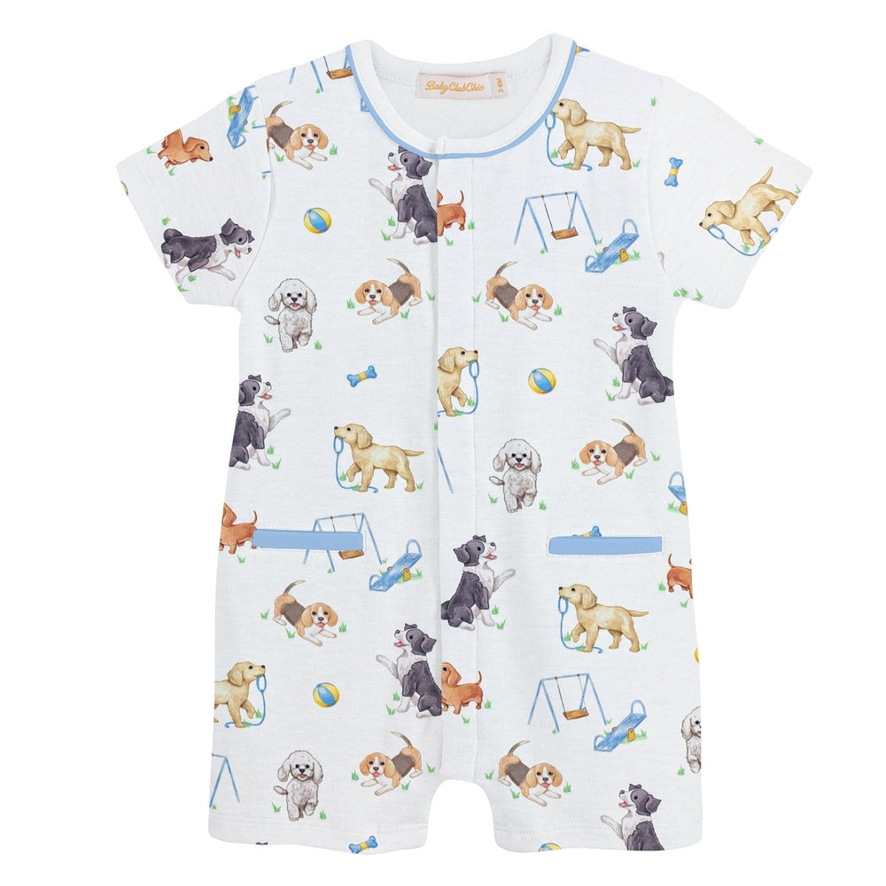 Baby Club Chic Boys Doggie Park Printed Romper babysupermarket