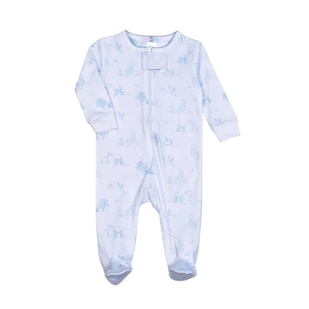 Baby Loren Blue Baby Toile Zipper Footie babysupermarket