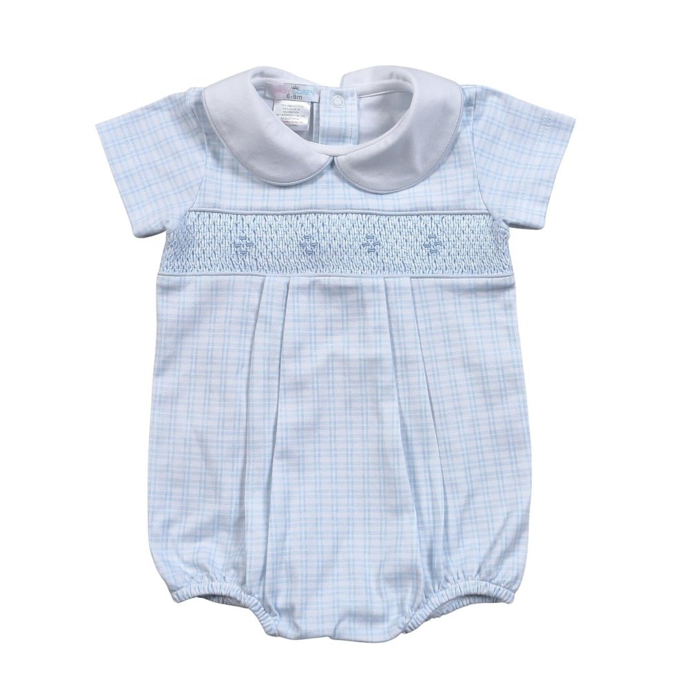 Baby LorenBaby Loren Blue Plaid Smocked BubbleBabysupermarket