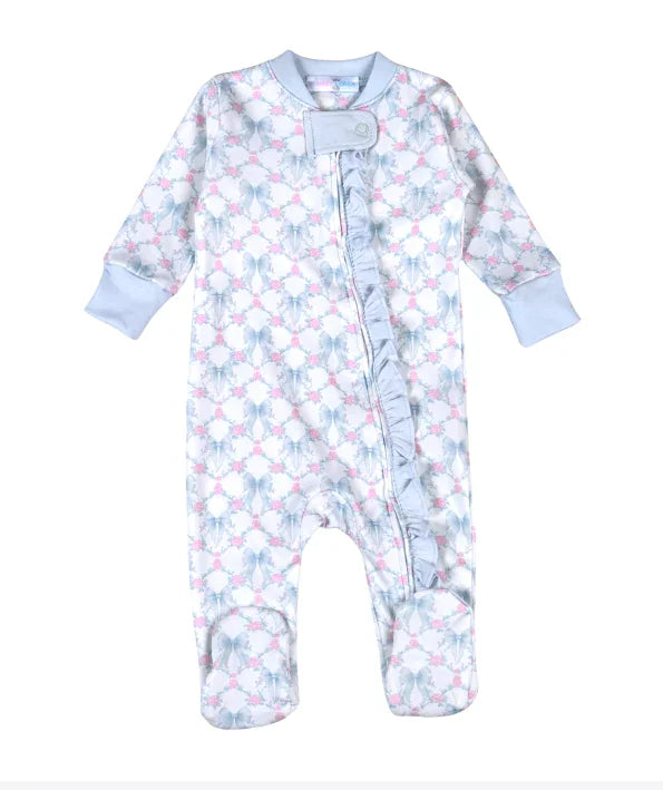 Baby Loren Infant Sleepwear Girl Blue Coquettes / Preemie Baby Loren Girls Blue Coquettes Zipper Footie