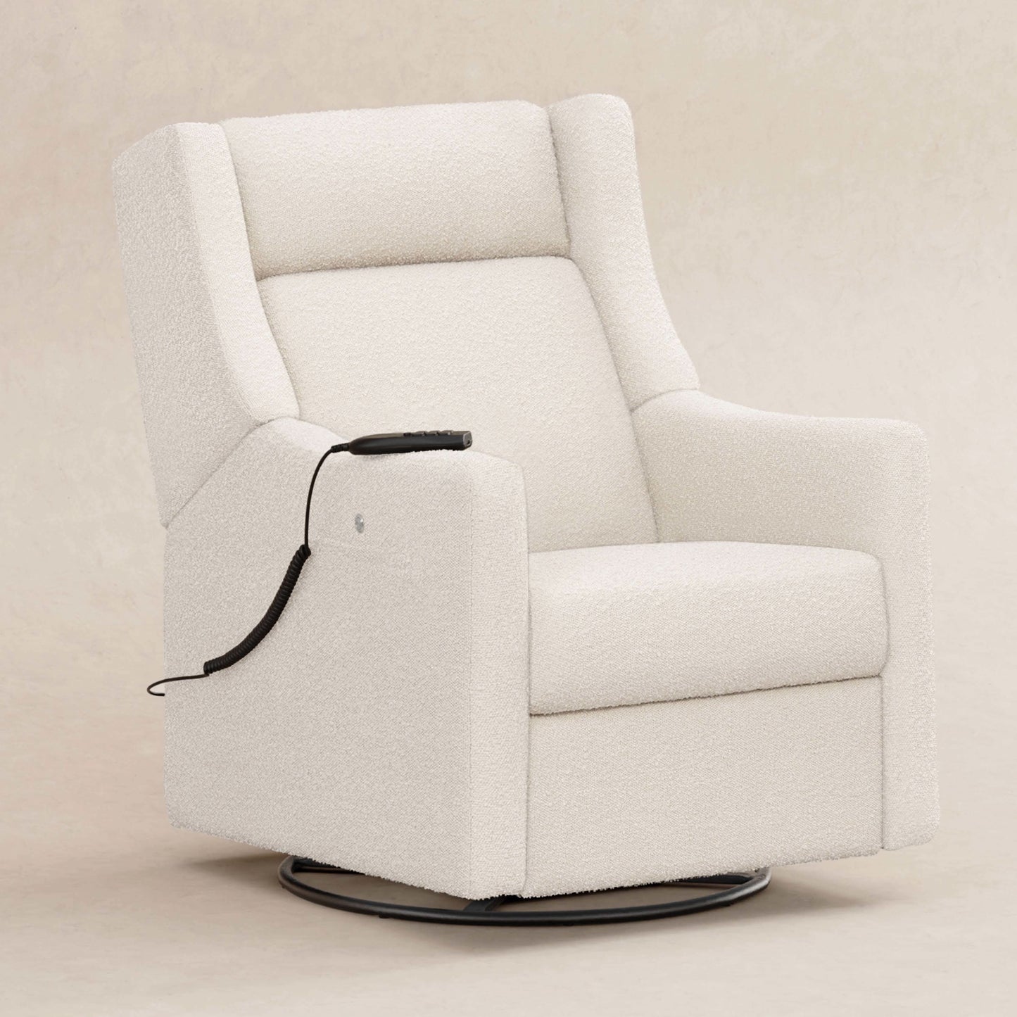 Babyletto Gliders & Rockers Performance Ivory Boucle Babyletto Kiwi Deluxe Power Recliner & Swivel Glider with Heat and Massage