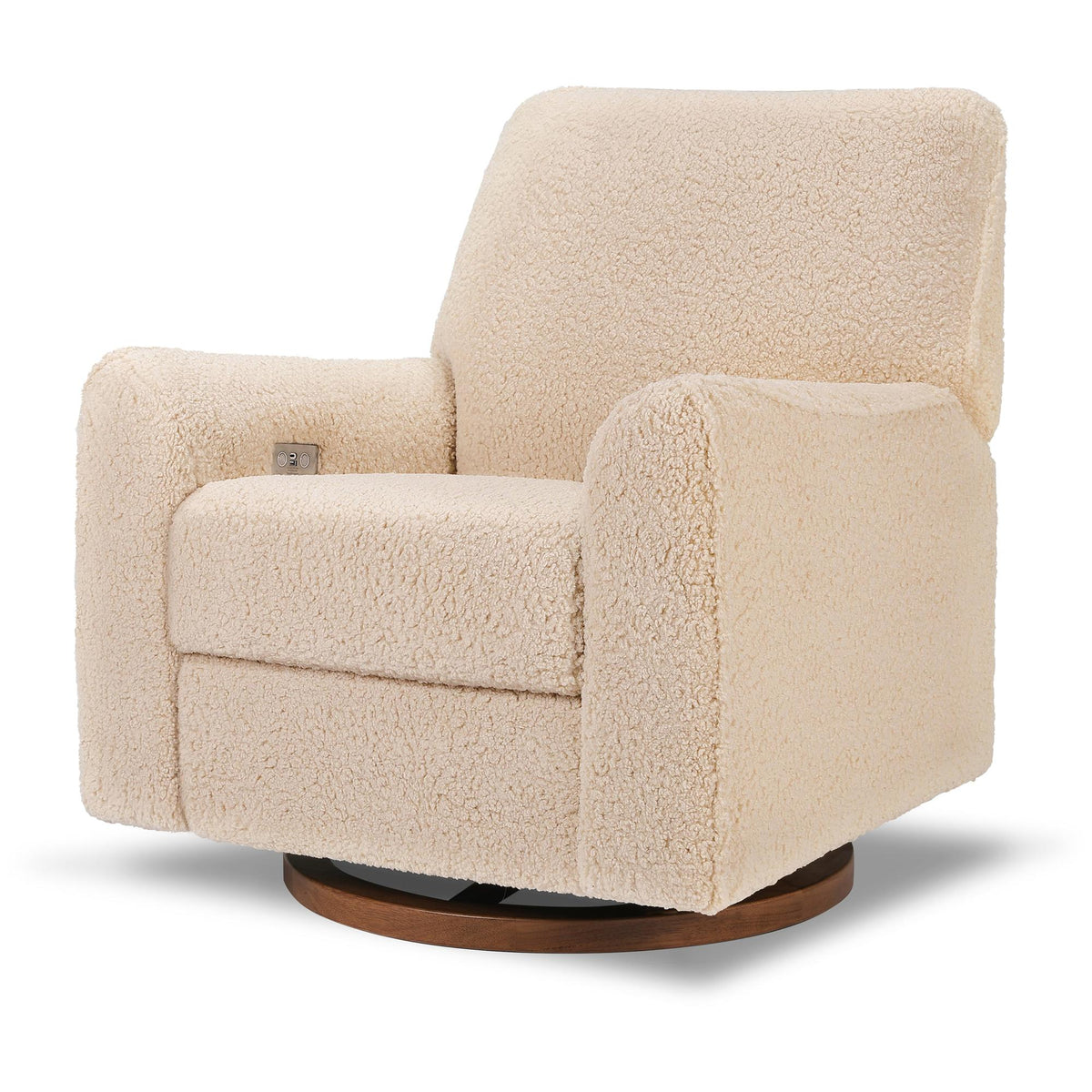 Babyletto Gliders & Rockers Chai Shearling with Dark Wood Base Babyletto Sunday Power Recliner and Swivel Glider in Shearling