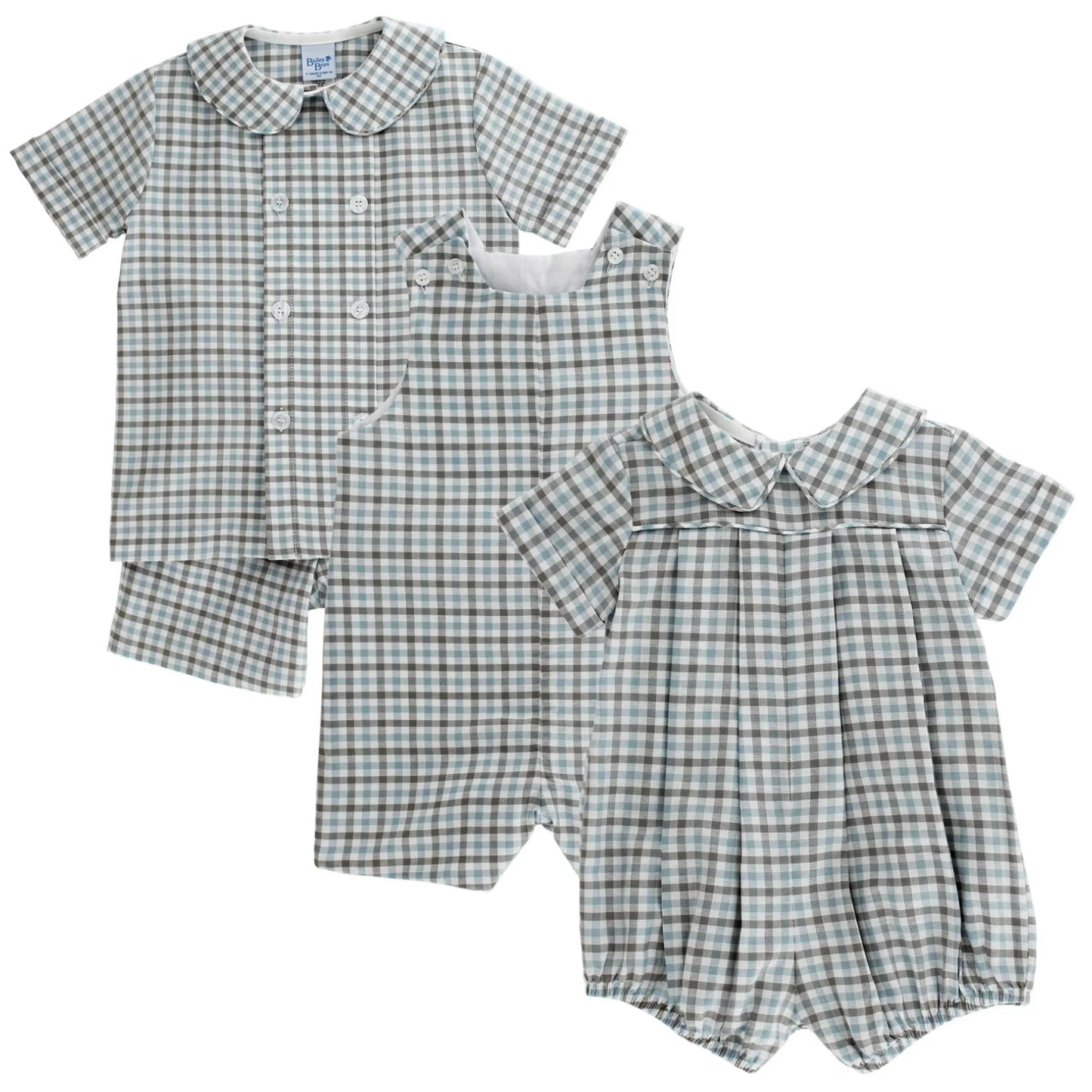 Bailey Boys Pigeon Plaid John John with Tabs
