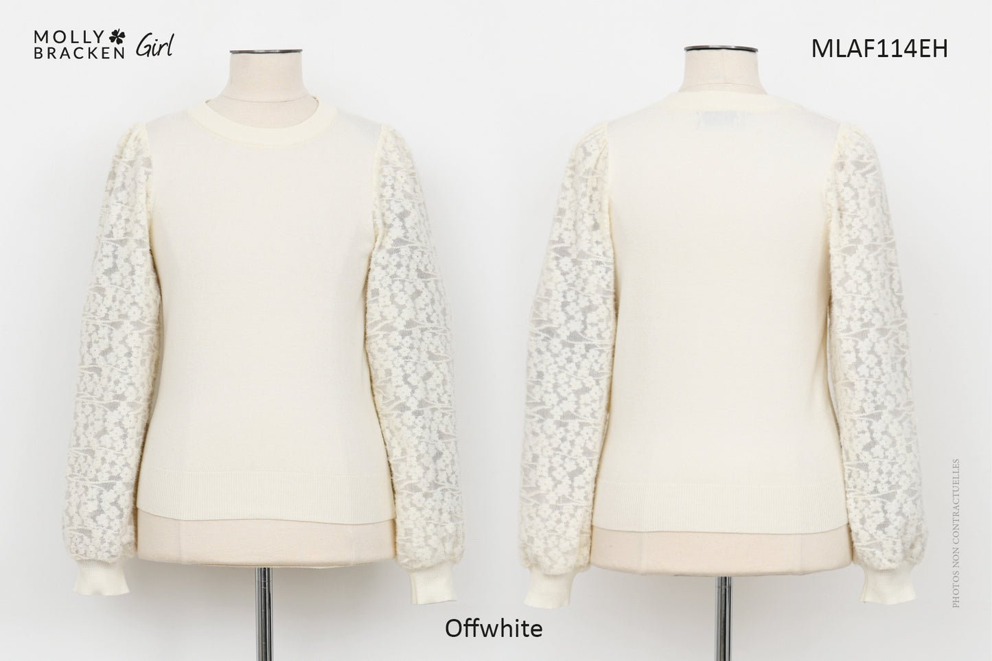 Mini Molly Girls Floral Mesh Sleeved Knitted Sweater