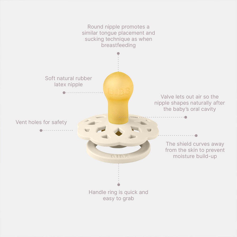 Bibs 2PK Boheme Pacifier 6-18 Months Size 2 Glow In The Dark BlusGLOW/VanillaGLOW