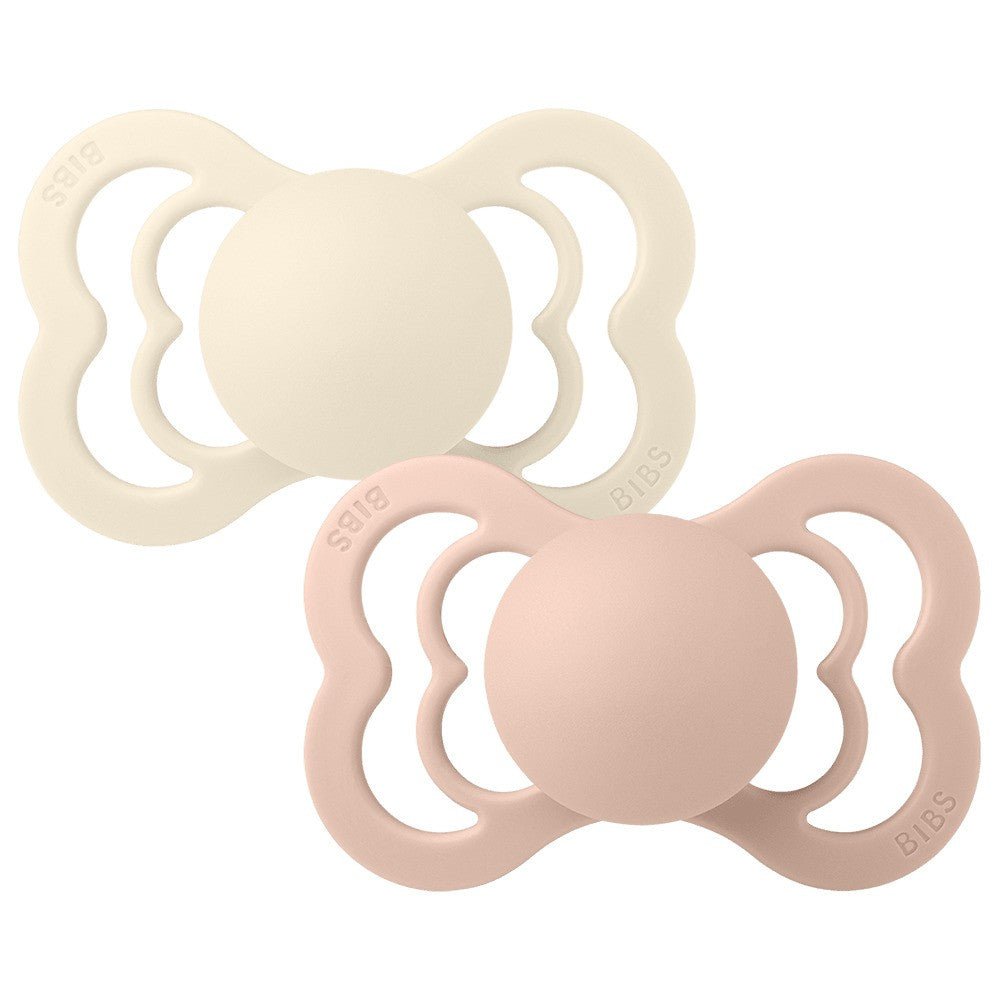 BIBS Pacifiers and Teethers Bibs 2PK Supreme Silicone Pacifier 6-18 Months Size 2 - Ivory/Blush