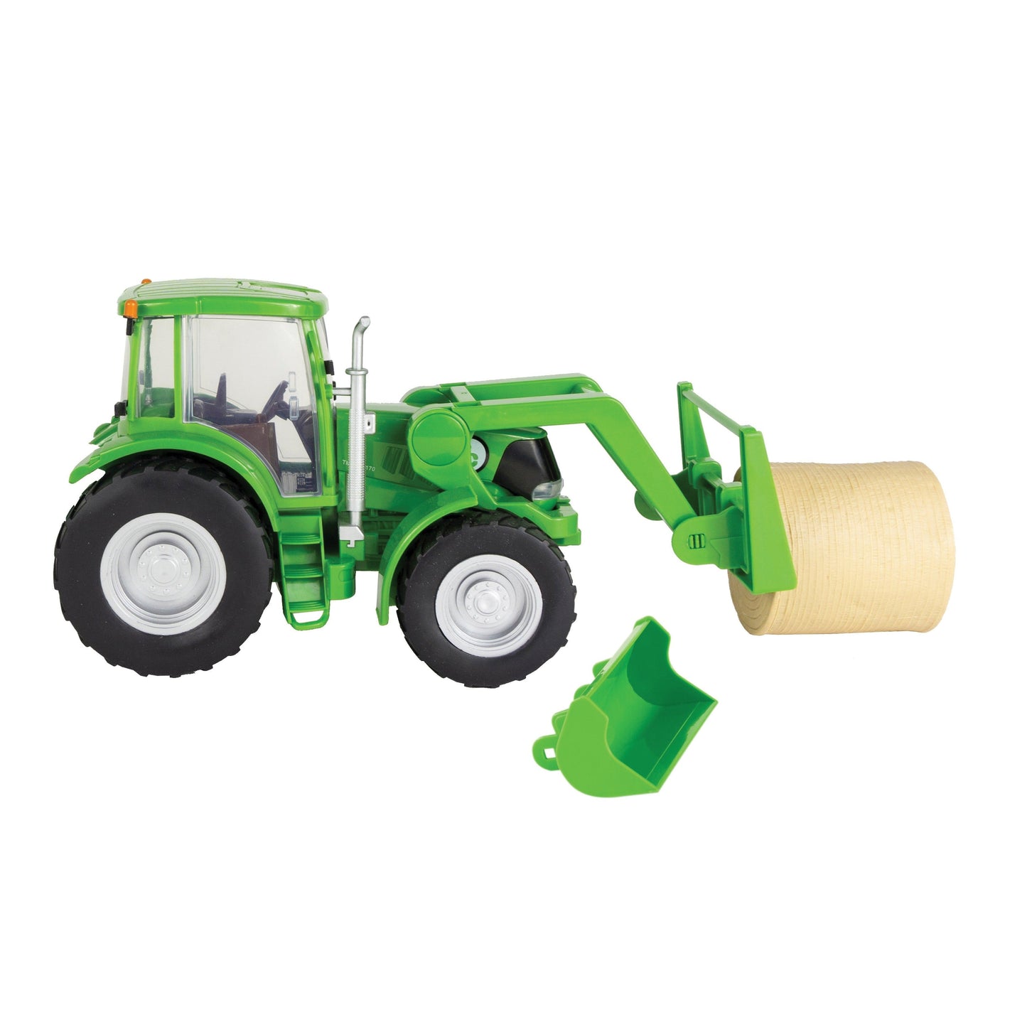 Big Country Toys Farm Tractor & Implements - Green Bucket, Fork, Haybale