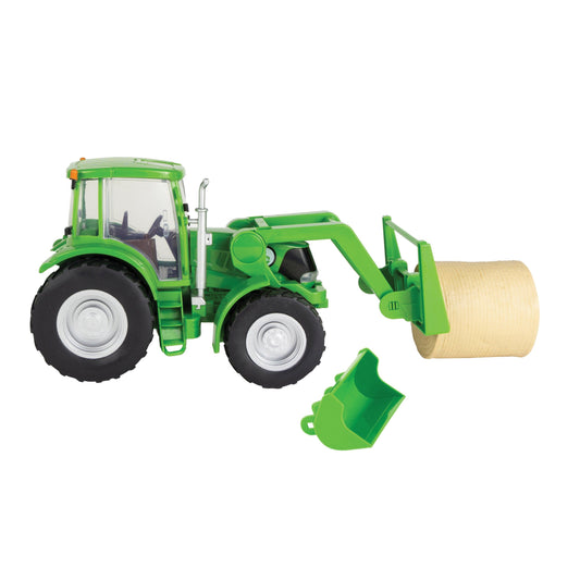 Big Country Toys Farm Tractor & Implements - Green Bucket, Fork, Haybale