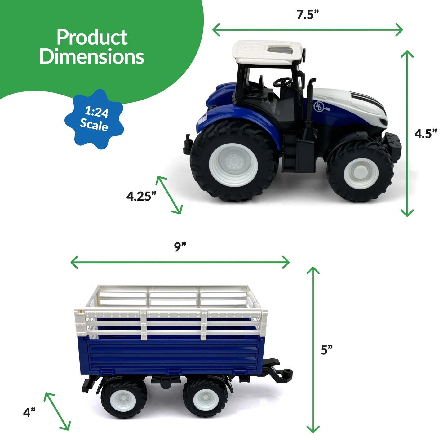 Big Country Toys R/C Tractor w Hay Trailer - Blue/White