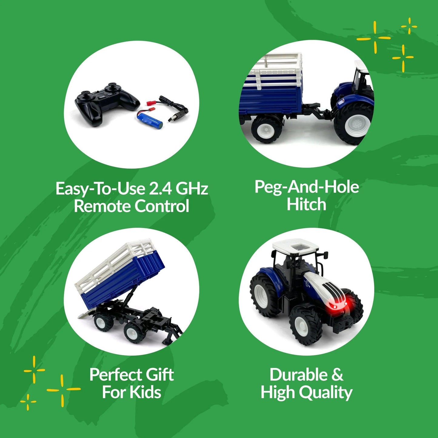 Big Country Toys R/C Tractor w Hay Trailer - Blue/White