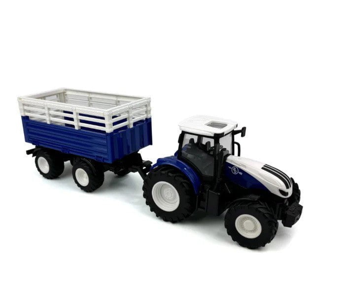 Big Country Toys R/C Tractor w Hay Trailer - Blue/White