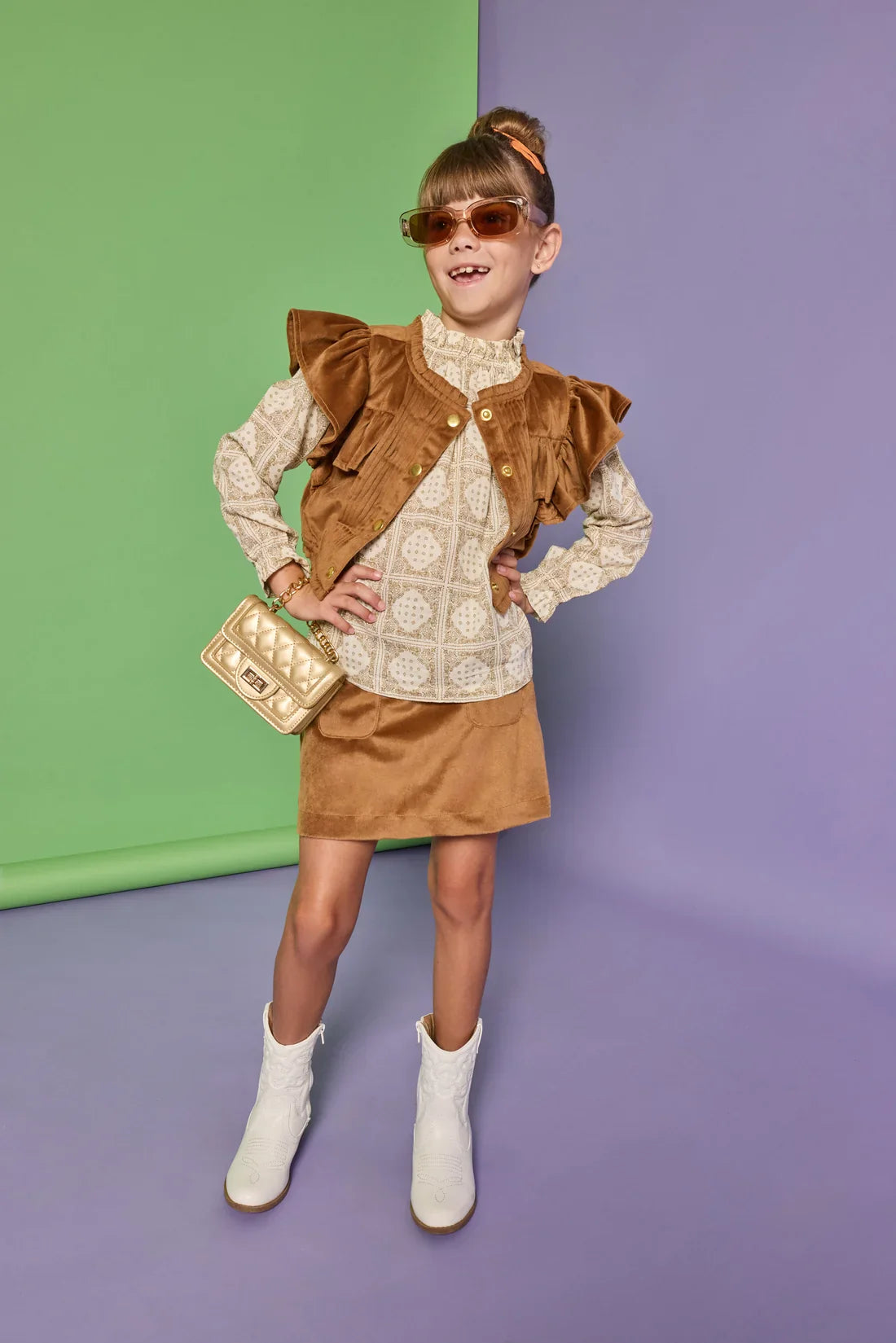 Bisby Girls Apparel / Skirts / Kids Bisby Girl's Mini Skort - Brown Faux Suede
