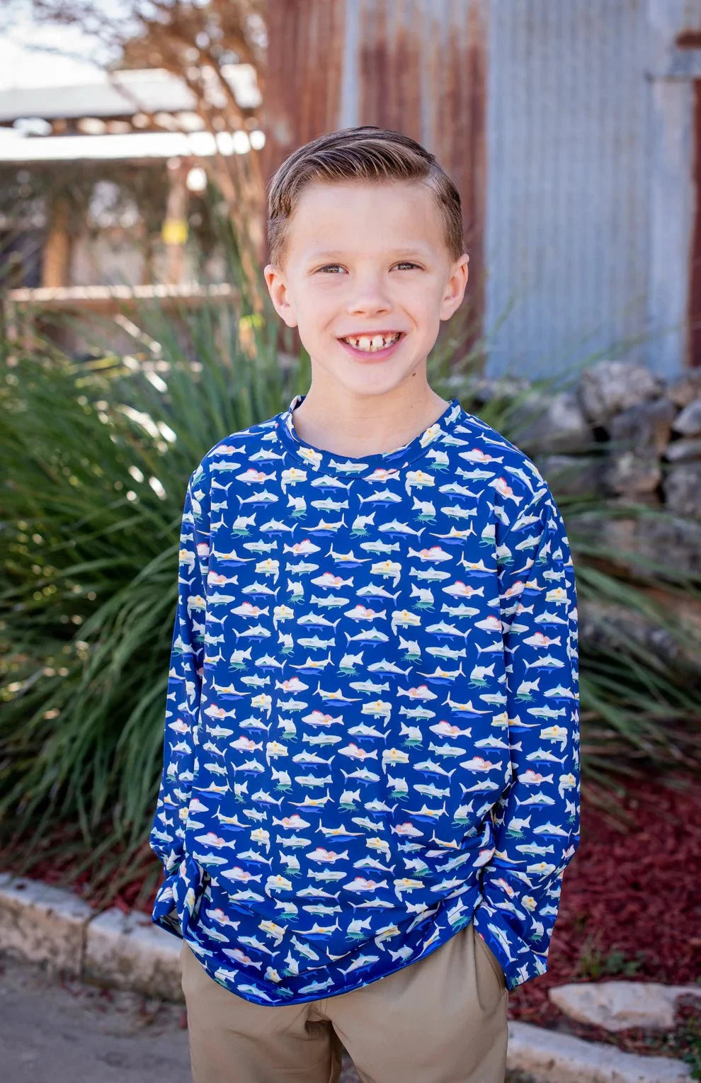 BlueQuail Clothing Co Boys Catch of the Day Long Sleeve Performance Tee