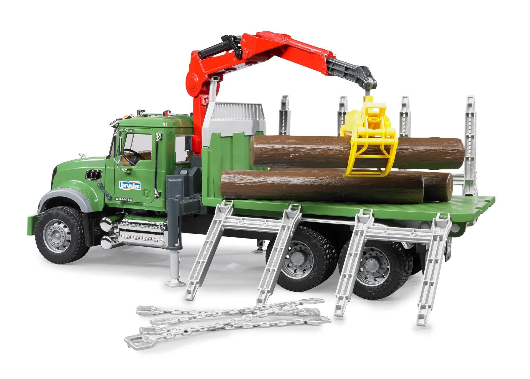 Bruder Toys America Play Vehicles Bruder Mack Granite Timber Truck w/ Loading Crane and 3 Trunks