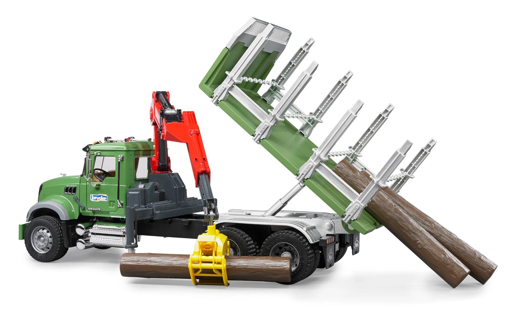 Bruder Toys America Play Vehicles Bruder Mack Granite Timber Truck w/ Loading Crane and 3 Trunks