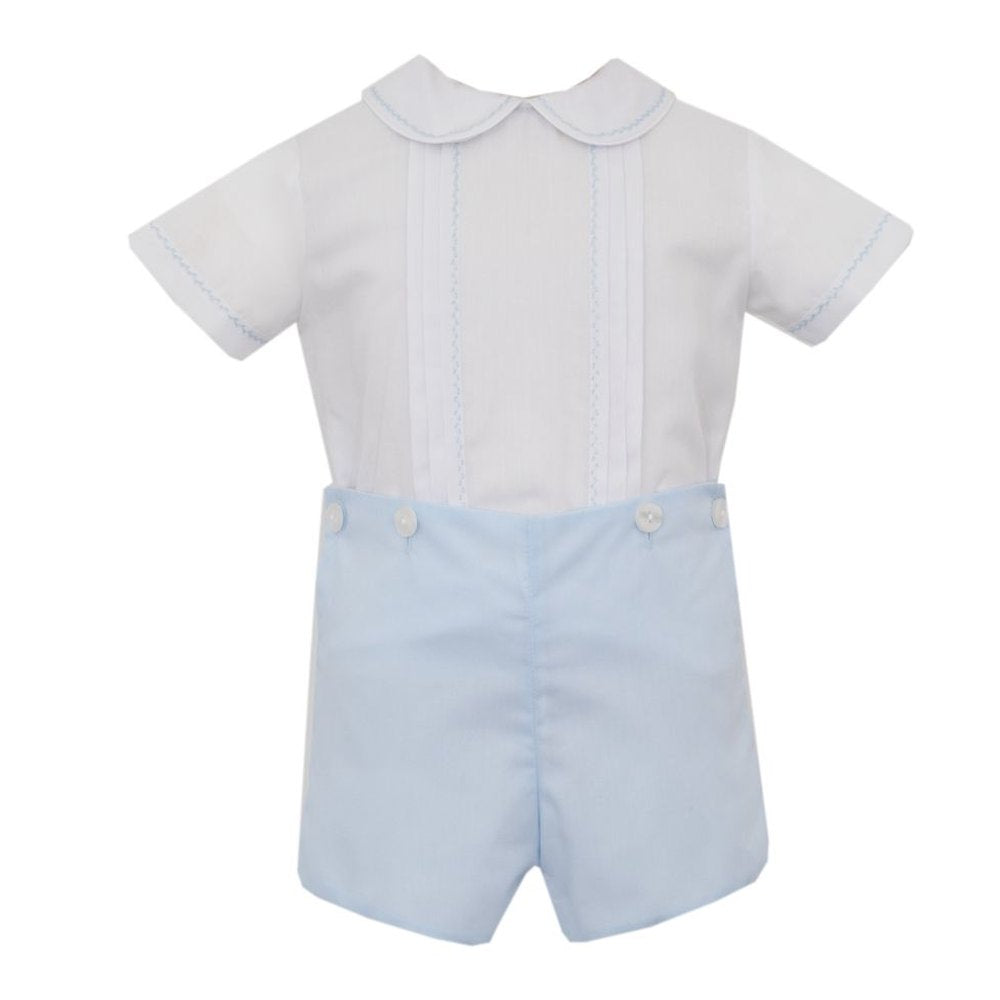 Claire & CharlieClaire and Charlie Boy's Button on Short Set - Light Blue Swiss BatisteBabysupermarket