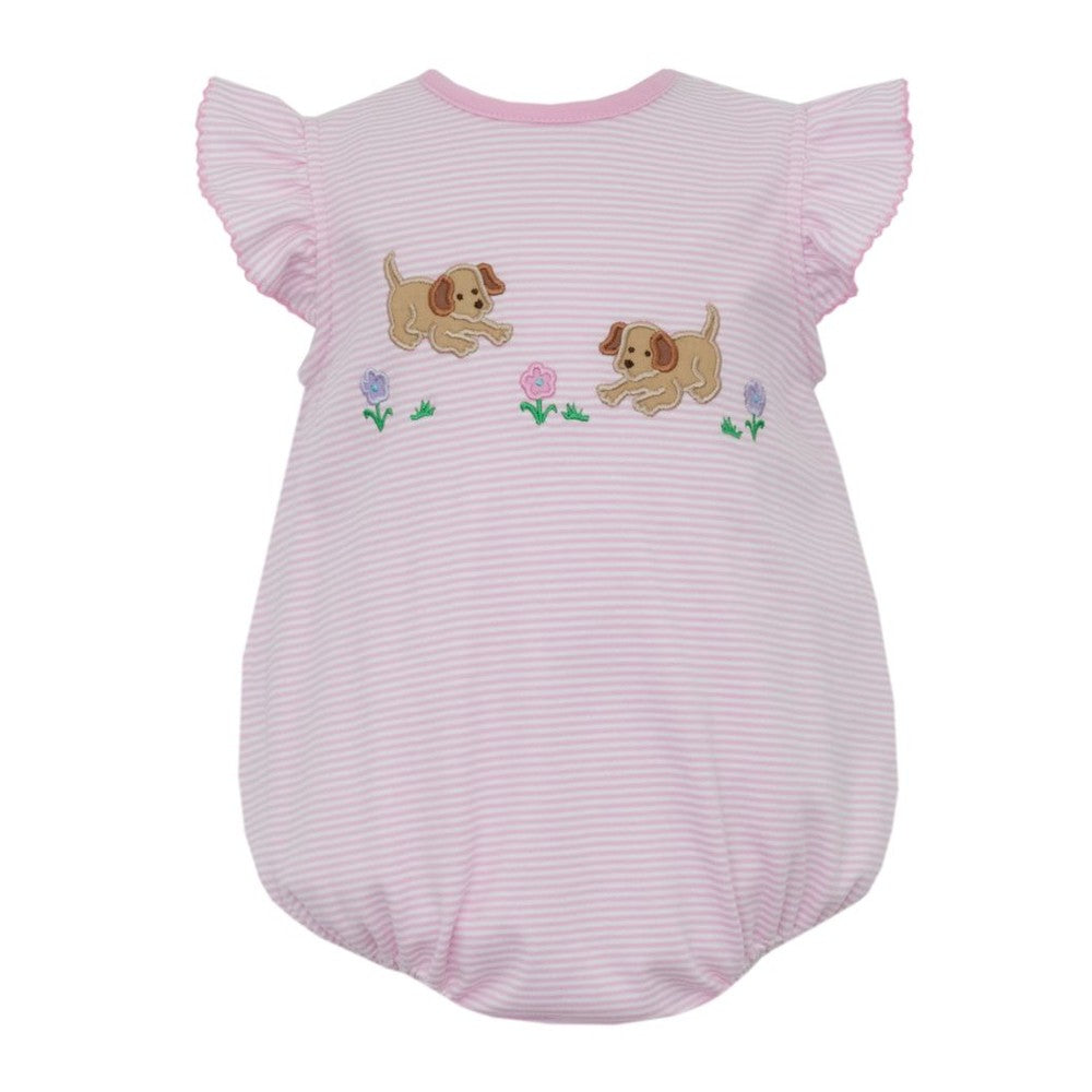 Claire & CharlieClaire and Charlie Girl's Garden Puppies Pink Knit Stripe BubbleBabysupermarket