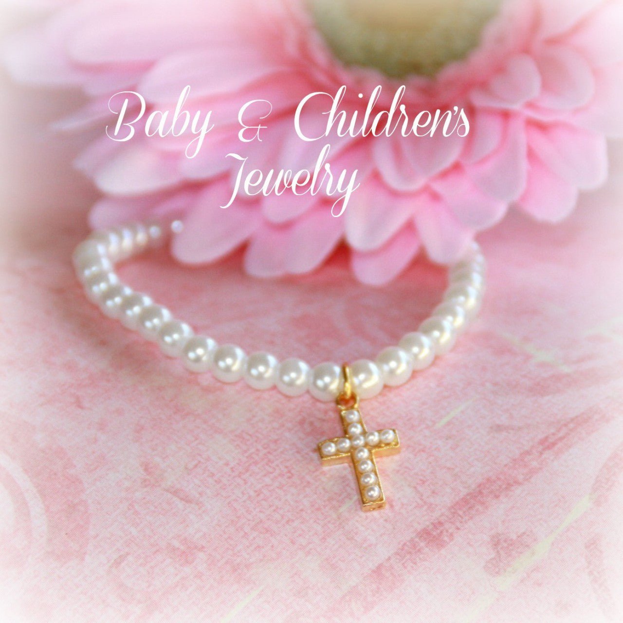 Collectables America Apparel & Gifts Gold Finish Collectables America Child Seed Pearl Cross Stretchy Bracelet 6" Gold