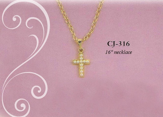 Collectables America Apparel & Gifts Gold Collectables America Seed Pearl Gold Cross Necklace