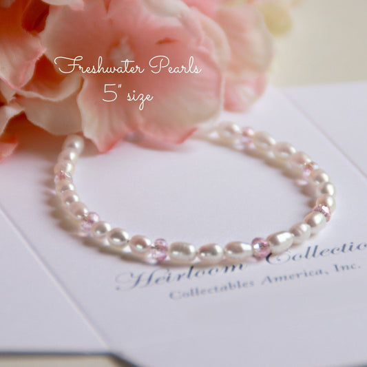 Collectables America Soft Pink Crystals and Freshwater Pearls 5" Bracelet