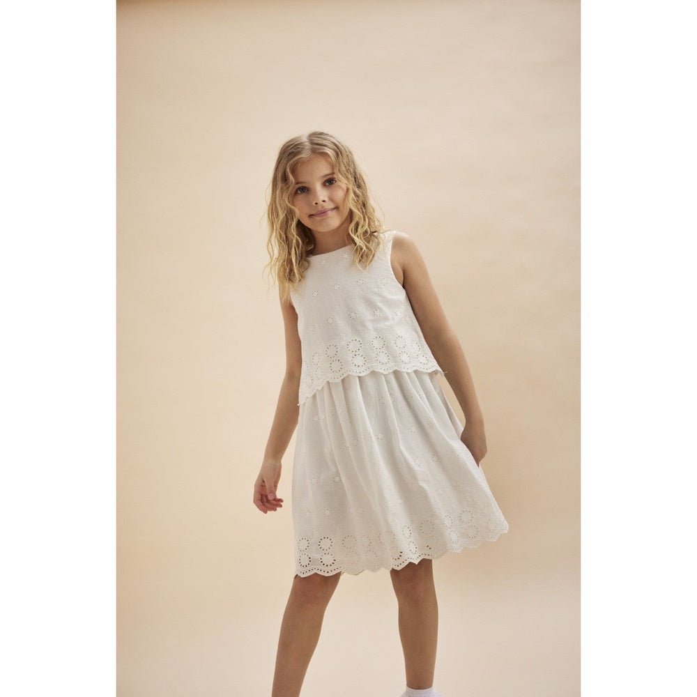Creamie Girls White Embroidered Dress