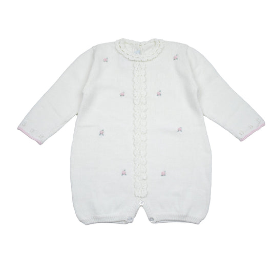 Cuclie Baby Rosette Knit Bubble Romper - Ivory