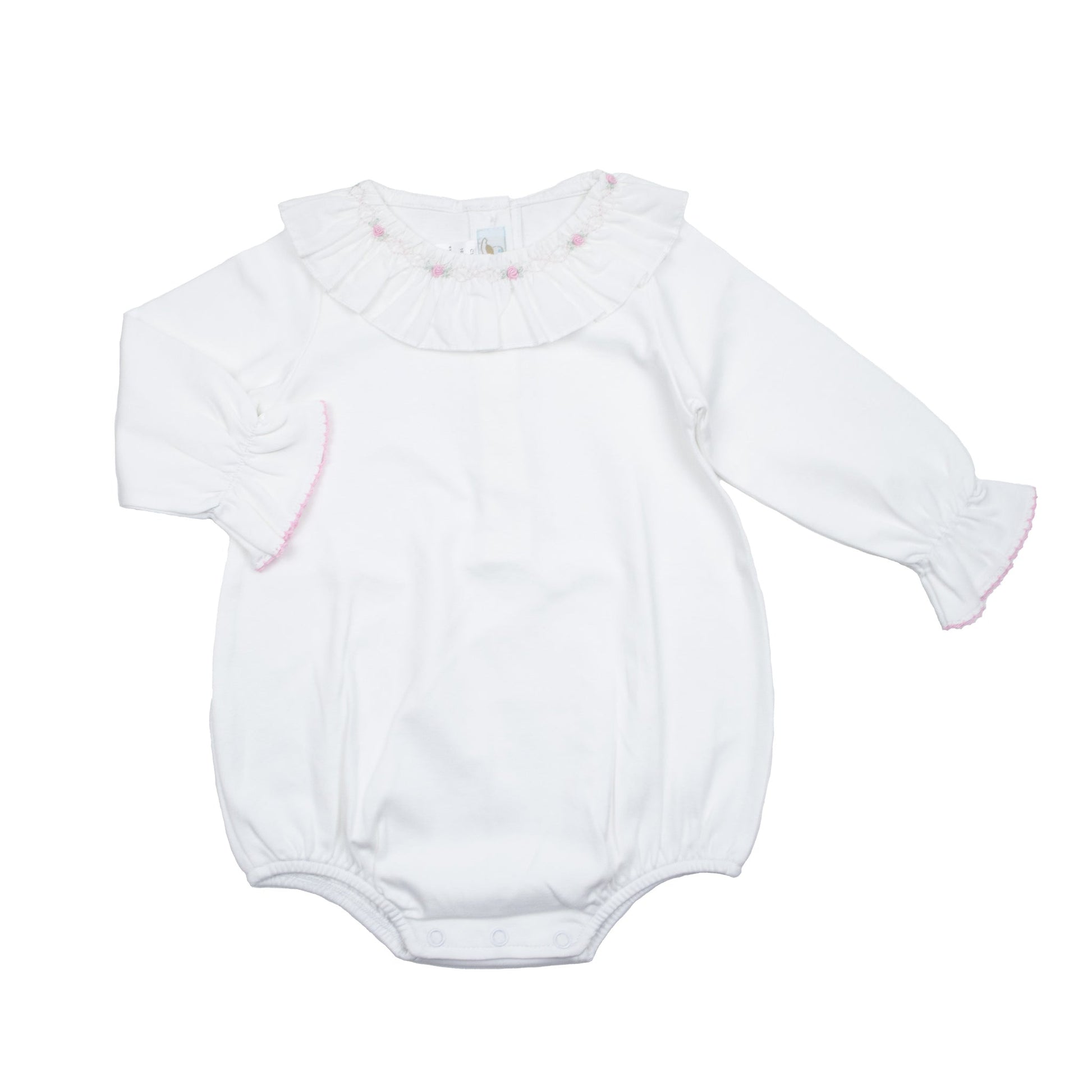 Cuclie Baby Smocked Collar Bubble Romper - White