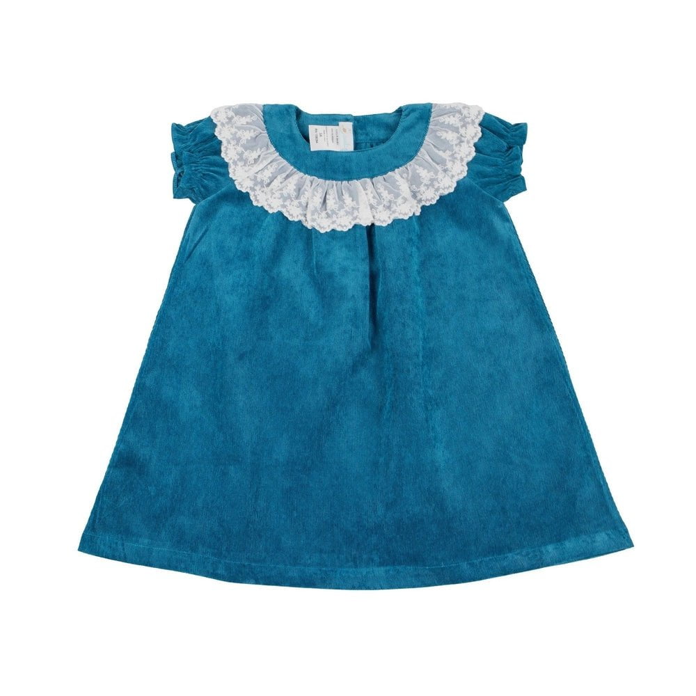 Cuclie Infant 12 Mo / Teal Cuclie Teal Corduroy Dress with Lace Collar